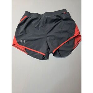 Under Armour Womens HeatGear Running Shorts Gray Coral Orange Mesh Trim Small